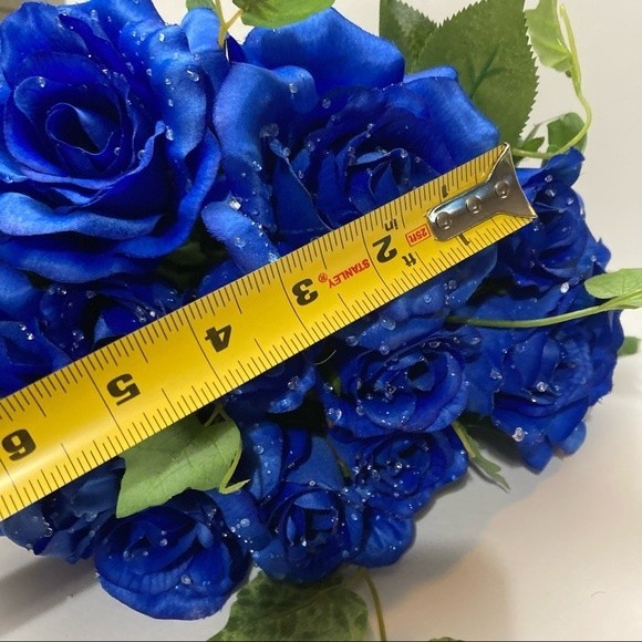 Blue Roses Artificial Flowers Dew Drop Rain Drop 2 Bunches 16" - Picture 13 of 15